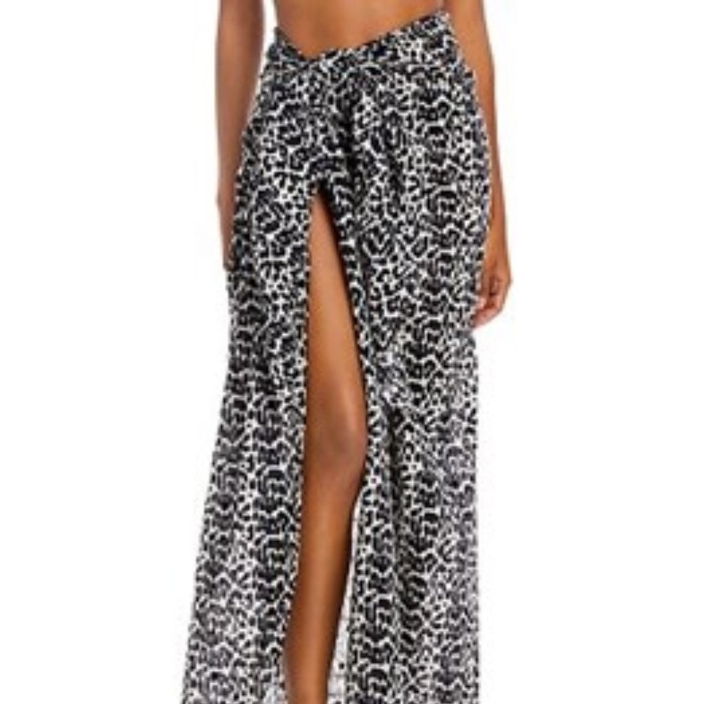Solid & Striped Leopard Print Sarong Cover-Up